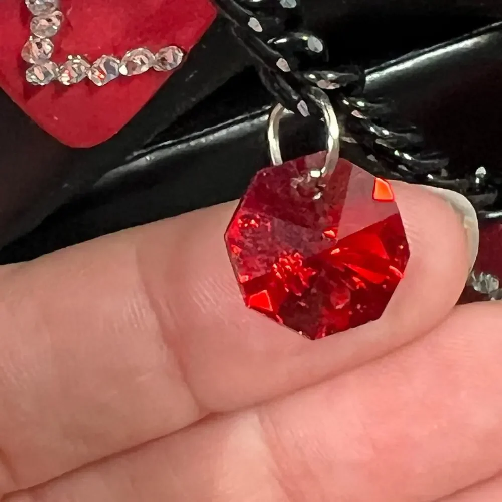 Handmade Red Guitar Pendant LOVE Guitar Pick Crystal Heart Necklace 12.75”